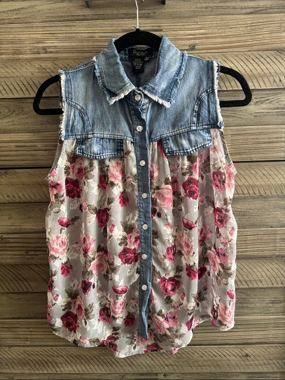 Papillon Denim & Floral Combo Sleeveless Top